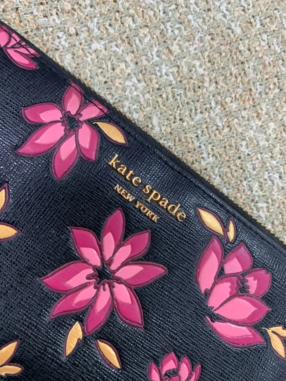 kate spade Black Wallet with Pink Floral Print
